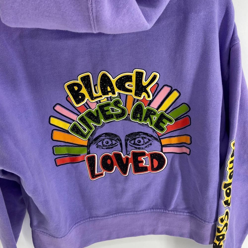 Cross Colors Black Lives Are Loved Purple Graphic Cropped Hooded Sweatshirt XS - Picture 7 of 7